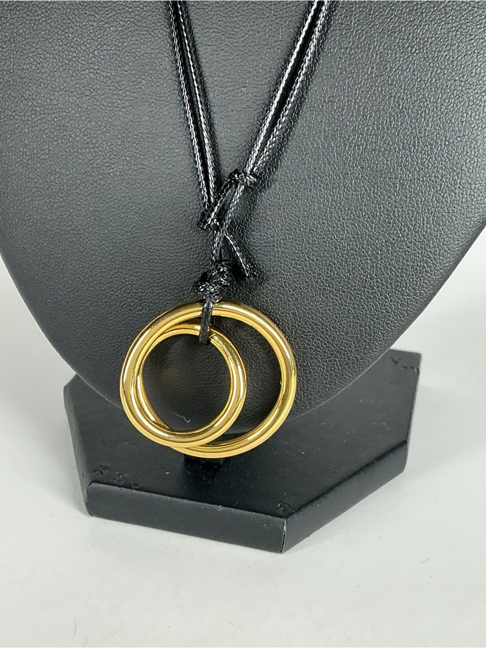 Gold Ring Pendant Necklace on Black adjustable Cord - Minimalist Women's Jewelry - Picture 5 of 6